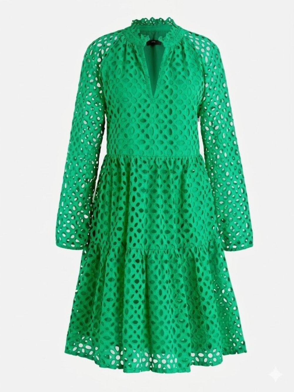 J. Crew Tiered Eyelet Mini Dress Kelly Green XS Pockets New
